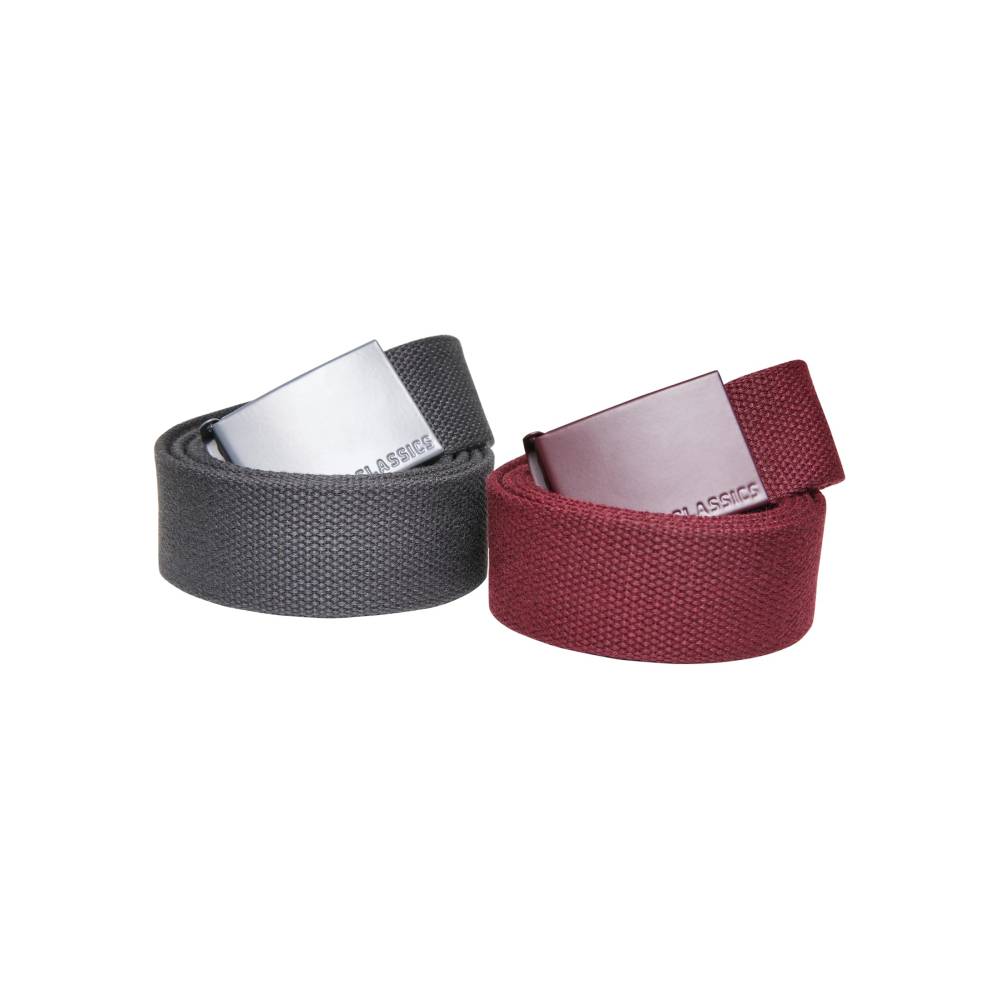 Urban Classics - Colored Buckle 2pack Canvas belt - Burgundy/Grey